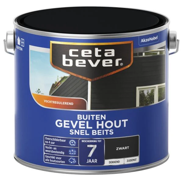 Cetabever Snelbeits Gevel Hout Dekkend, Zwart - 2,5 L 1 Cetabever Snelbeits Gevel Hout Dekkend, Zwart - 2,5 L