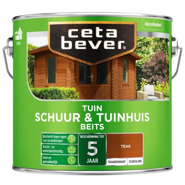Cetabever Tuinbeits Schuur & Tuinhuis Transparant, Teak - 2,5 L 1 Cetabever Tuinbeits Schuur & Tuinhuis Transparant, Teak - 2,5 L